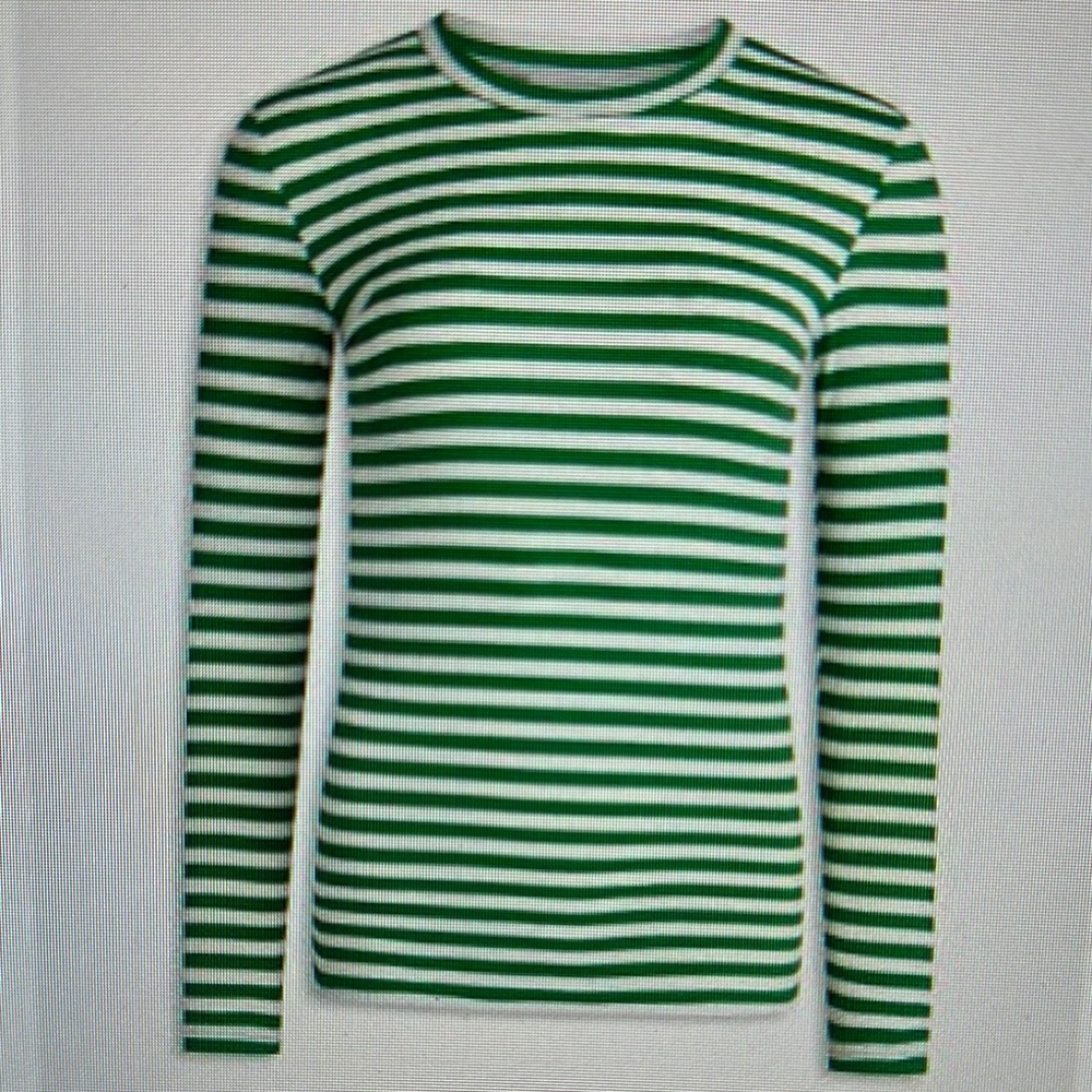 Green and White Striped Long Sleeve Shirt